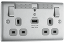 BG NBS22UWRG 13A Brushed Steel Double Socket with WiFi Range Extender & USB (Grey Insert) - BG - Falcon Electrical UK