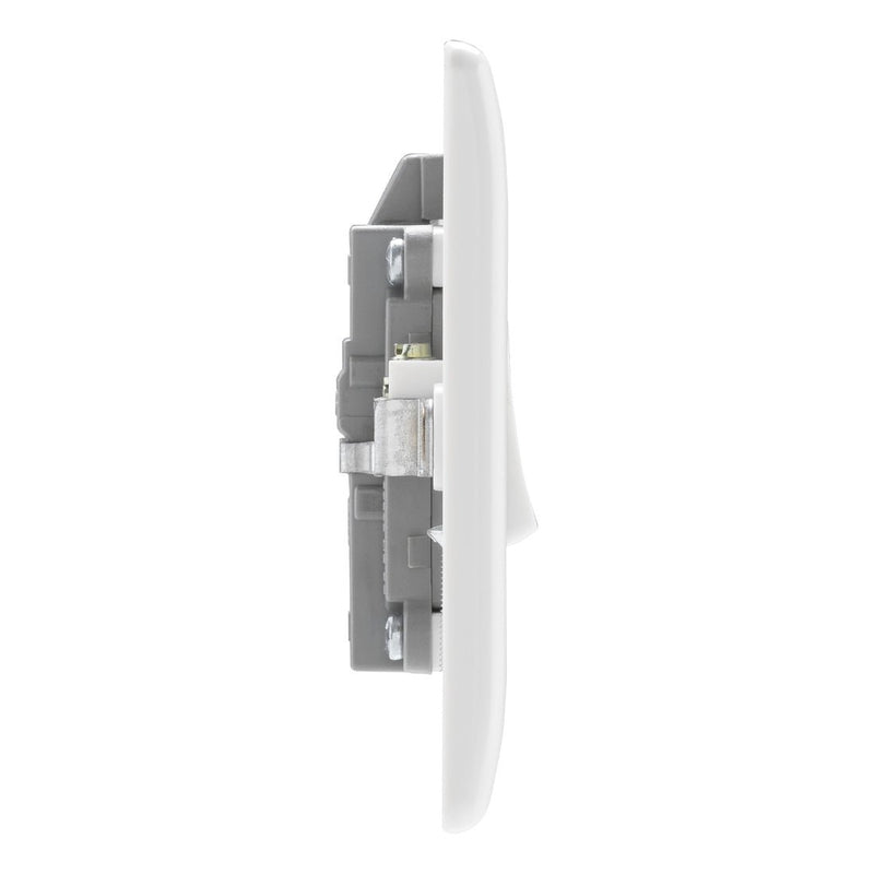 BG 833 White Nexus Moulded Single Switch with Flex Outlet and Neon, 20A - BG - Falcon Electrical UK