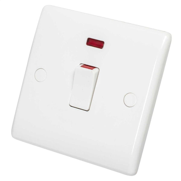 BG 831 White Nexus Moulded Single Switch with Neon, 20A - BG - Falcon Electrical UK