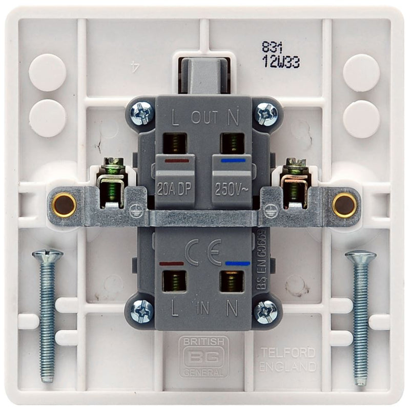 BG 831 White Nexus Moulded Single Switch with Neon, 20A - BG - Falcon Electrical UK