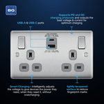 BG NBS22UAC30G Nexus Metal Brushed Steel Double 13A Socket with Type A and C Charger 30W - BG - Falcon Electrical UK