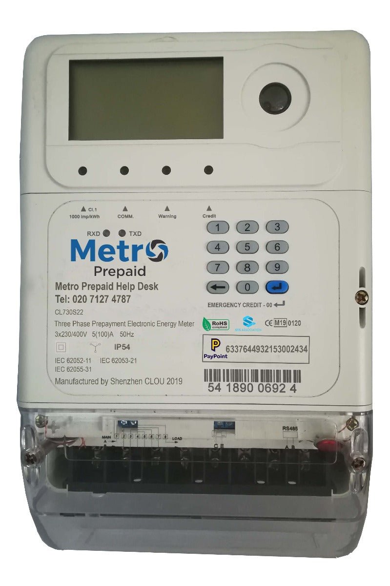 Metro MET002 Three Phase Prepaid Meter (CL730S22) - Metro Meters - Falcon Electrical UK
