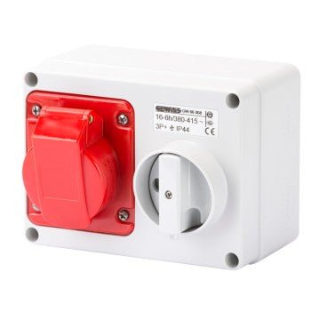 Gewiss GW66008 3P+E, 16A, Fixed Interlocked Horizontal Socket-Outlet w- Bottom 380 - 415V, 6H - Gewiss - Falcon Electrical UK