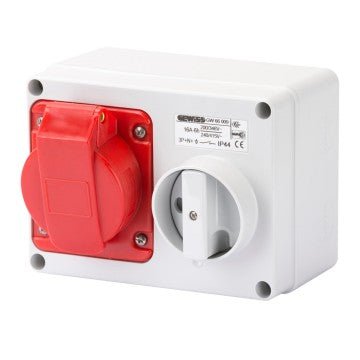 Gewiss GW66019 3P+E, 32A, Fixed Interlocked Horizontal Socket-Outlet w- Bottom 380 - 415V, 6H - Gewiss - Falcon Electrical UK