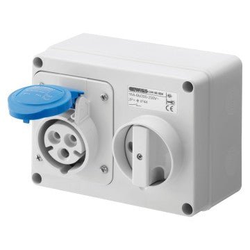 Gewiss GW66015 2P+E, 32A, Fixed Interlocked Horizontal Socket-Outlet w- Bottom 200 - 250V, 6H - Gewiss - Falcon Electrical UK