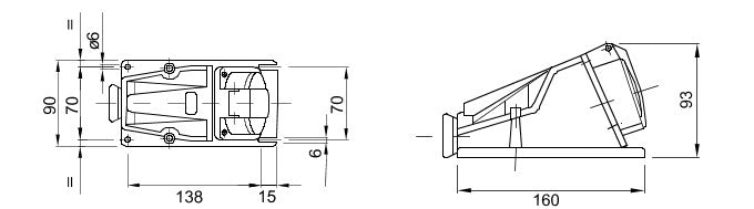 Gewiss GW62477 90°, 16A, 2P+E Angled Surface Mounting Socket 6H Outlet 200-230V - Gewiss - Falcon Electrical UK