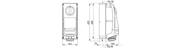 Gewiss GW66527 2P+E, 63A, Vertical Fixed Interlocked Socket-Outlet w- Bottom 200 - 250V, 6H - Gewiss - Falcon Electrical UK