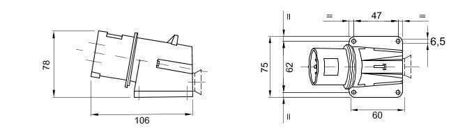 Gewiss GW60401 2P+E, 16A, 90° Angled Surface Mounting Inlet 100-130V, 4H - Gewiss - Falcon Electrical UK