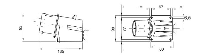 Gewiss GW60412 2P+E, 32A, 90° Angled Surface Mounting Inlet 100-130V, 4H - Gewiss - Falcon Electrical UK