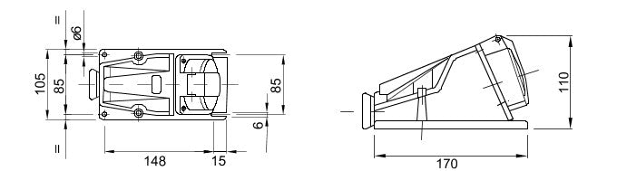 Gewiss GW62488 90°, 32A, 2P+E Angled Surface Mounting Socket 6H Outlet 200-250V - Gewiss - Falcon Electrical UK