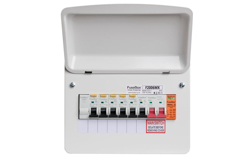 Fusebox F2006MX 6-way Consumer Unit with 100A Isolator + T2 SPD - Fusebox - Falcon Electrical UK
