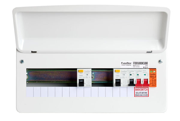 Fusebox F2010DX100 10 Way Type A Dual RCD Consumer Unit w- T2 SPD - Fusebox - Falcon Electrical UK