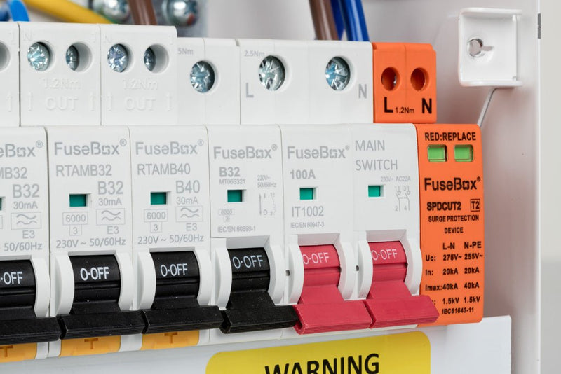Fusebox F2010MX 10-way Consumer Unit with 100A Isolator + T2 SPD & Tail Clamp - Fusebox - Falcon Electrical UK