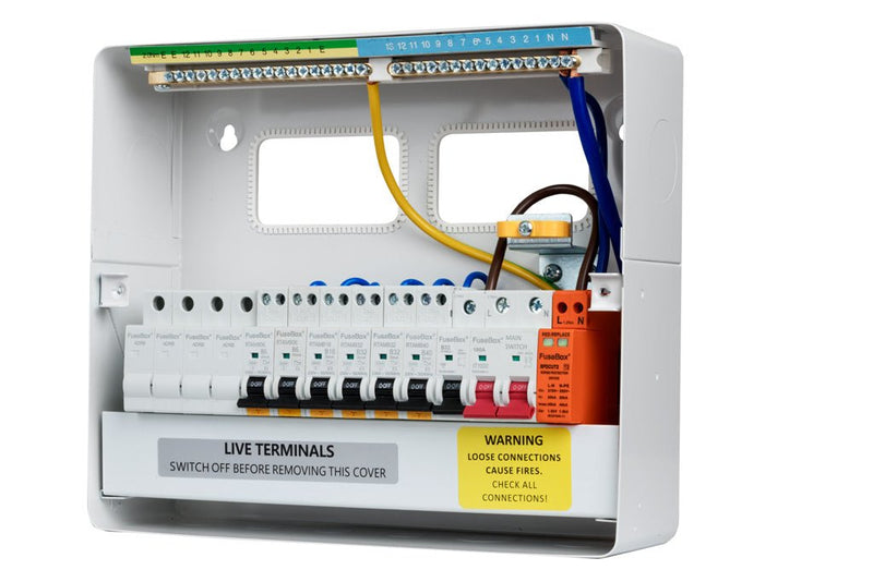Fusebox F2010MX 10-way Consumer Unit with 100A Isolator + T2 SPD & Tail Clamp - Fusebox - Falcon Electrical UK