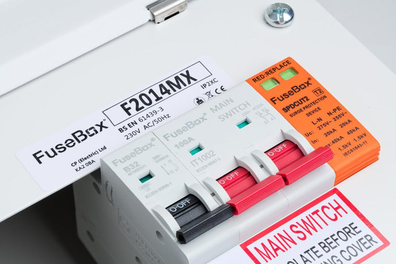 Fusebox F2014MX 14-way Consumer Unit with 100A Isolator + T2 SPD & Tail Clamp - Fusebox - Falcon Electrical UK