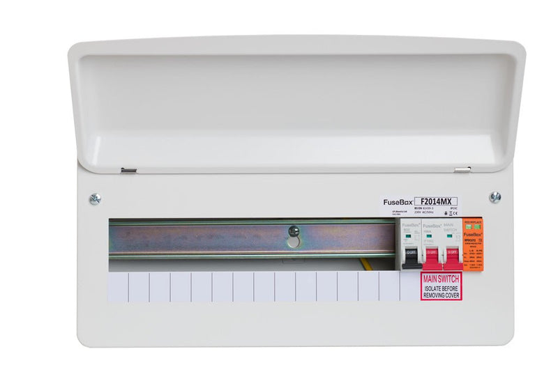 Fusebox F2014MX 14-way Consumer Unit with 100A Isolator + T2 SPD & Tail Clamp - Fusebox - Falcon Electrical UK