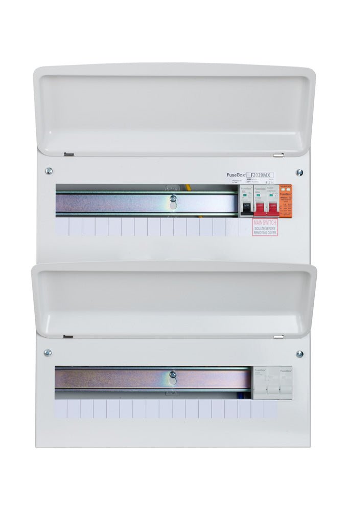 Fusebox F2029MX 29-way Consumer Unit with 100A Isolator + T2 SPD & Tail Clamp - Fusebox - Falcon Electrical UK