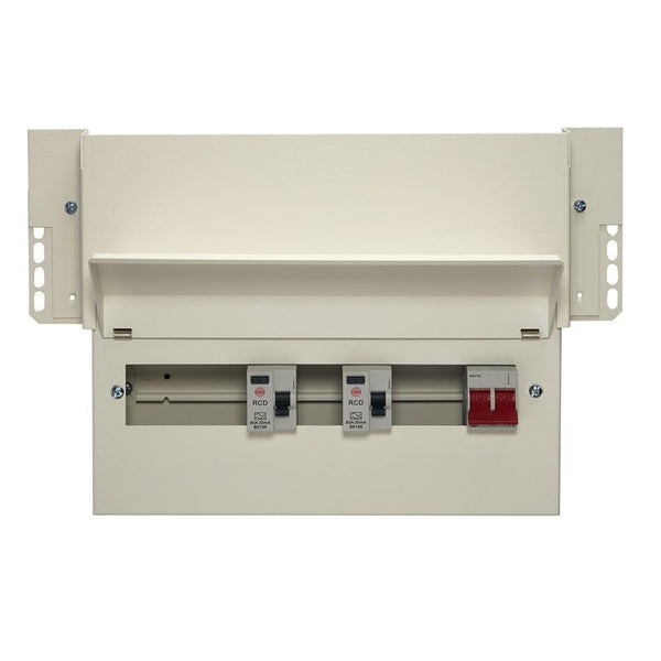 wylex F43NMISS10SLM 10 Way Dual RCD Meter Cabinet Consumer Unit 100A Main Switch, 80A 30mA RCDs, Flexible Configuration - Wylex - Falcon Electrical UK