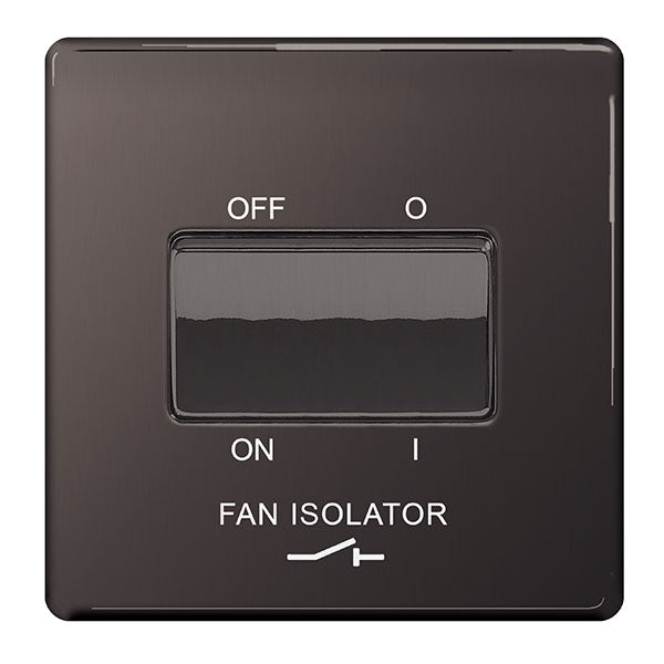 BG FBN15 Screwless Flatplate Black Nickel Triple Pole Fan Isolator Switch, 10A - BG - Falcon Electrical UK