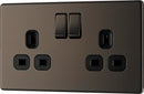 BG FBN22B Screwless Flatplate Black Nickel Double Switched 13A Power Socket - BG - Falcon Electrical UK