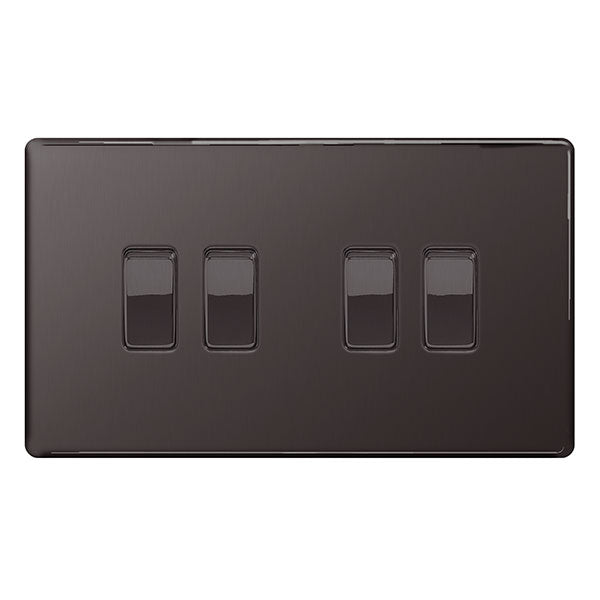 BG FBN44 Screwless Flatplate Black Nickel 4-Gang Switch, 10Ax 2 Way - BG - Falcon Electrical UK