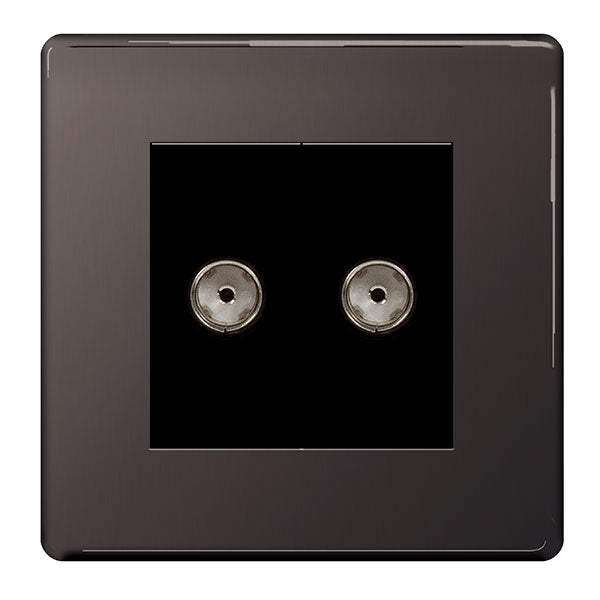 BG FBN61 Screwless Flatplate Black Nickel Double Co-Axial Socket for Tv or FM Aerial Connection - BG - Falcon Electrical UK