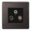 BG FBN67 Screwless Flatplate Black Nickel Triplex 3-Gang (TV-FM-SAT) Socket - BG - Falcon Electrical UK