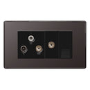 BG FBN68 Screwless Flatplate Black Nickel Triplex (TV-FM-SAT) + Return & Tel. Socket - BG - Falcon Electrical UK