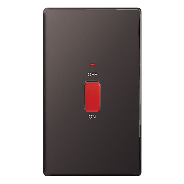 BG FBN72 Screwless Flatplate Black Nickel 45A Rectangular Cooker Control Unit with Power Indicator - BG - Falcon Electrical UK