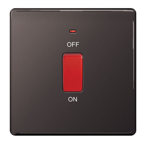 BG FBN74 Screwless Flatplate Black Nickel 45A Square Cooker Control Unit, With Power Indicator - BG - Falcon Electrical UK