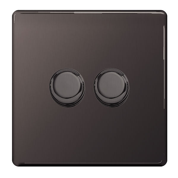 BG FBN82P Screwless Flatplate Black Nickel 400W Double Dimmer Switch, 2-Way Push On-Off - BG - Falcon Electrical UK