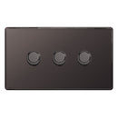 BG FBN83 Screwless Flatplate Black Nickel Intelligent 400W Triple Dimmer Switch, 2-Way Push On-Off - BG - Falcon Electrical UK