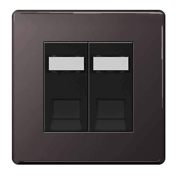 BG FBNRJ452 Screwless Flatplate Black Nickel 2 Gang RJ45 Socket with ID Window - BG - Falcon Electrical UK
