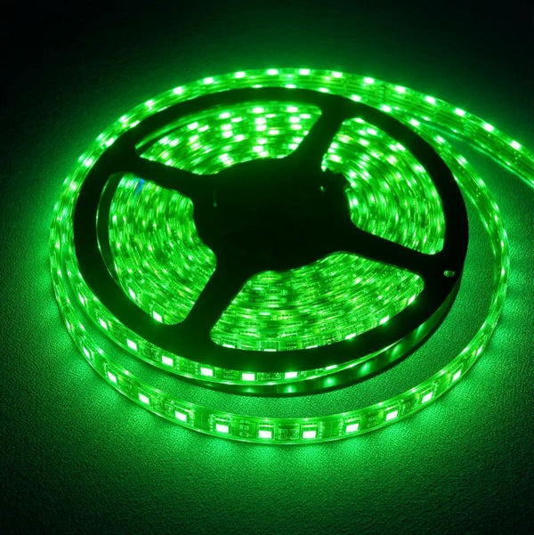 Waterproof LED Strip Green, 5M, 120LED-M (GRN12V-3528-600-5M) - Vistalux - Falcon Electrical UK