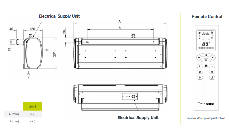 Thermoscreens Over Door Air Heater 3KW (Jet 3) - Thermoscreens - Falcon Electrical UK