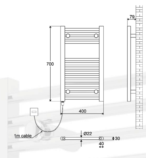 Kudox Electric Towel Rail Heater 400mm x 700mm (5060069429285) - Kudox - Falcon Electrical UK