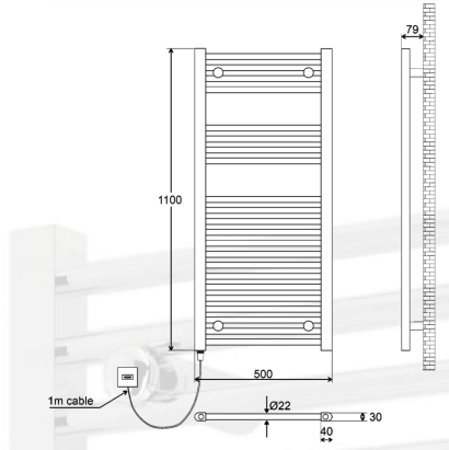 Kudox Electric Towel Rail Heater 500mm x 1100mm (5060235340338) - Kudox - Falcon Electrical UK