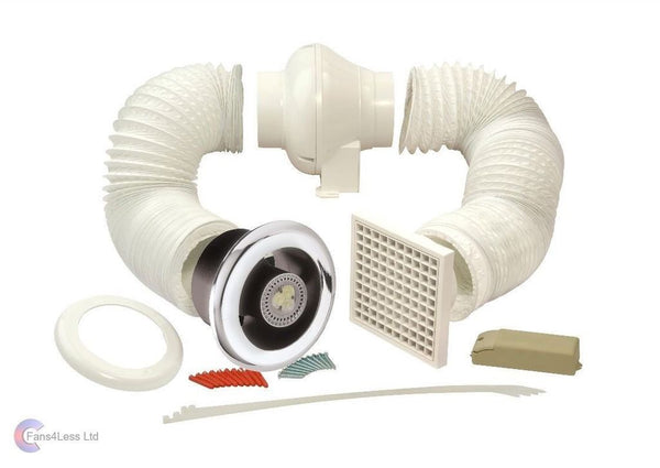 Manrose LEDSLCFDTCN -100mm centrifugal in-line fan kit -warm white LED -timer - Manrose - Falcon Electrical UK