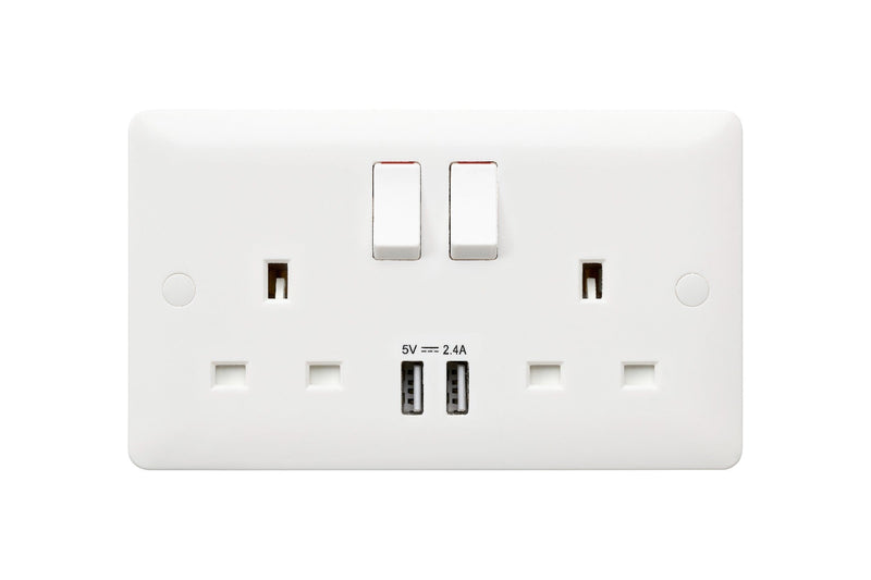 MK Base 13A 2G DP Switched Socket with USB Port (MB24344WHI)