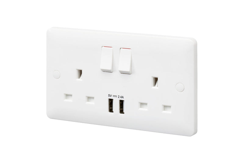 MK Base 13A 2G DP Switched Socket with USB Port (MB24344WHI)