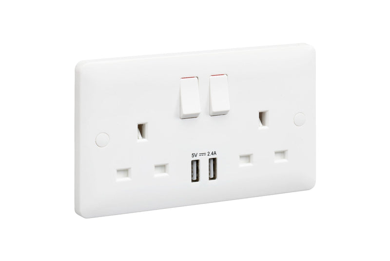 MK Base 13A 2G DP Switched Socket with USB Port (MB24344WHI)