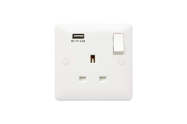 MK Base 13A 1G DP Switched Socket with USB Port (MB24354WHI) - MK - Falcon Electrical UK