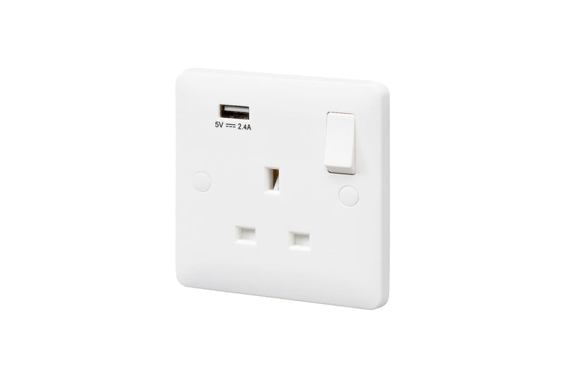 MK Base 13A 1G DP Switched Socket with USB Port (MB24354WHI) - MK - Falcon Electrical UK