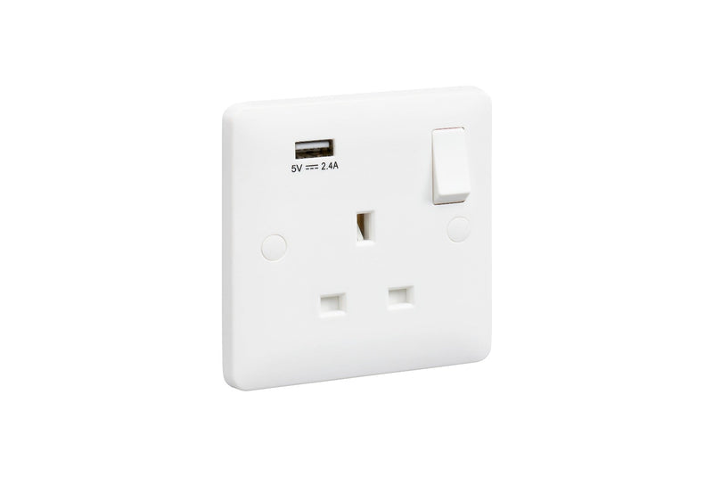 MK Base 13A 1G DP Switched Socket with USB Port (MB24354WHI) - MK - Falcon Electrical UK