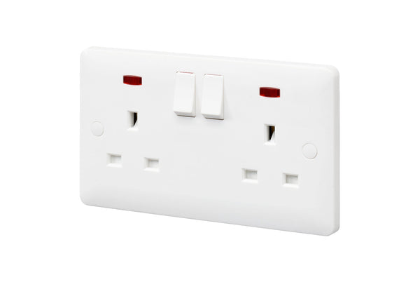 MK Base 13A 2G DP Switched Socket with Neon (MB2647DPWHI)