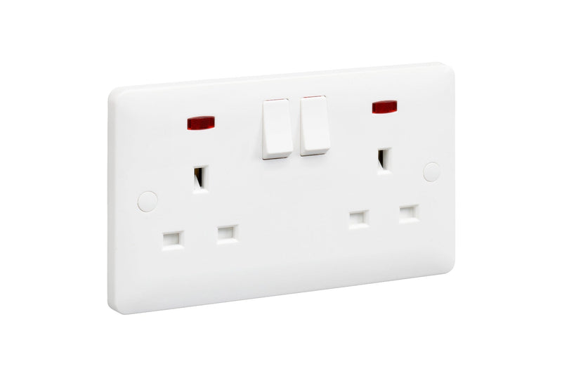 MK Base 13A 2G DP Switched Socket with Neon (MB2647DPWHI)