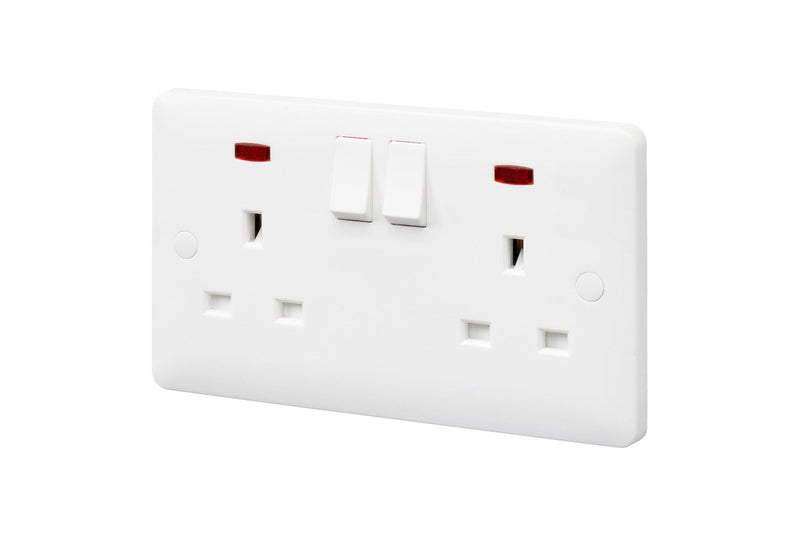 MK Base 13A 2G SP Switched Socket with Neon (MB2647WHI)