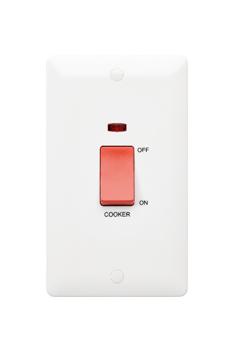 MK Base 45A 2G DP Switch with Neon - Cooker (MB5215NCWHI) - MK - Falcon Electrical UK