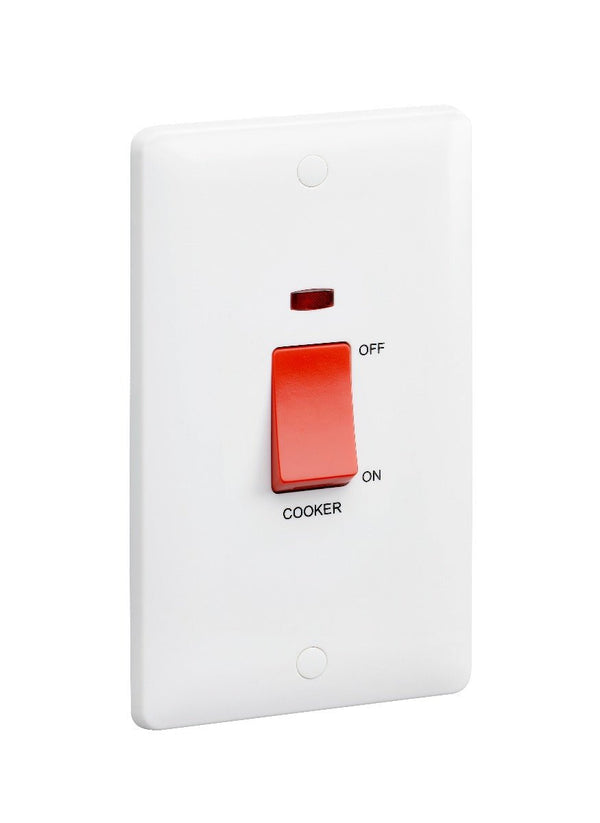 MK Base 45A 2G DP Switch with Neon - Cooker (MB5215NCWHI) - MK - Falcon Electrical UK