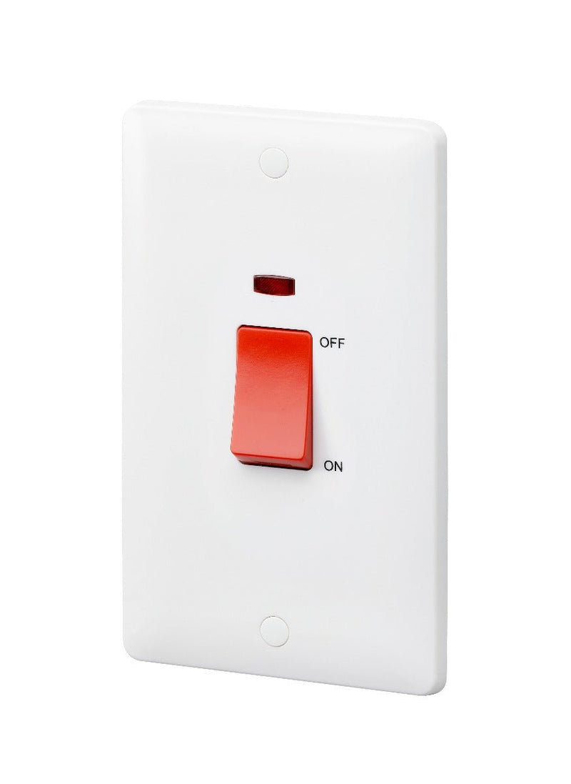 MK Base 45A 2G DP Switch with Neon (2G Portrait) (MB5215NWHI) - MK - Falcon Electrical UK